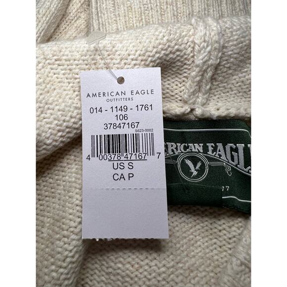 American Eagle AE Men's Aztec Print Hooded Sweater Cream/Maroon Small NWT - Picture 4 of 4